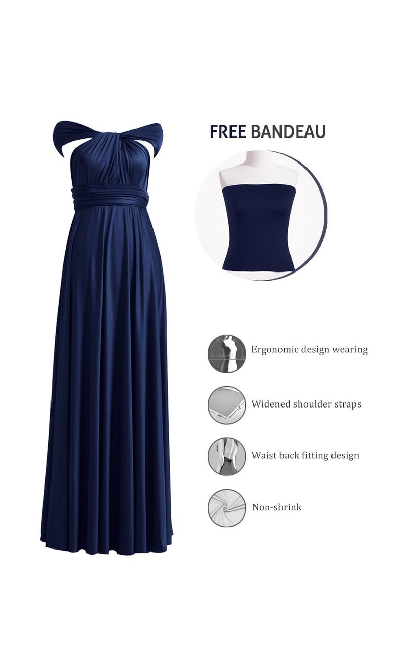 72styles Womens Long Short Bridesmaid Off- Shoulder Multi-Way Wedding Convertible Twist Wrap Infinity Cocktail Party Formal Prom Transformer Gown Gowns Maxi Dress Dresses One Size Plus - Image 2